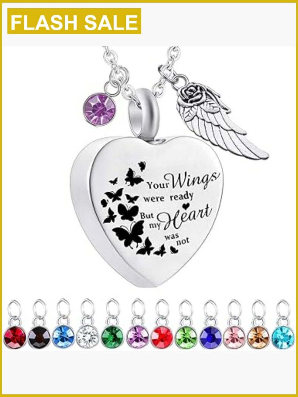 Memorial Ash Pendant Necklace with Angel Wing Charm Keepsake Urn